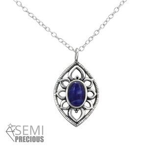 Sterling Silver Genuine Sodalite Necklace Antique Style with Stones